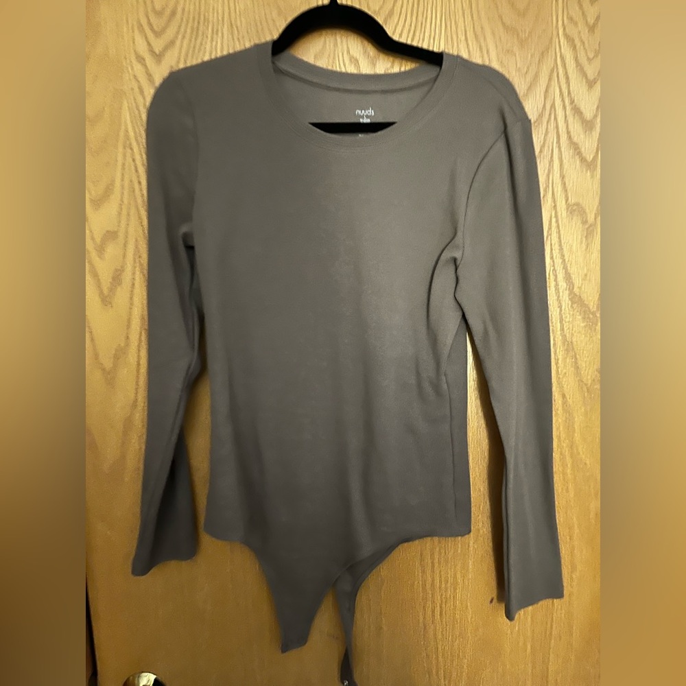 Nuuds Women's Long Sleeve Ribbed Crewneck Bodysuit - Mocha - Mocha / L